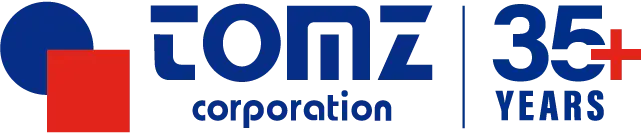 Special "35 Years" anniversary TOMZ Corporation logo in red and blue against a white background.